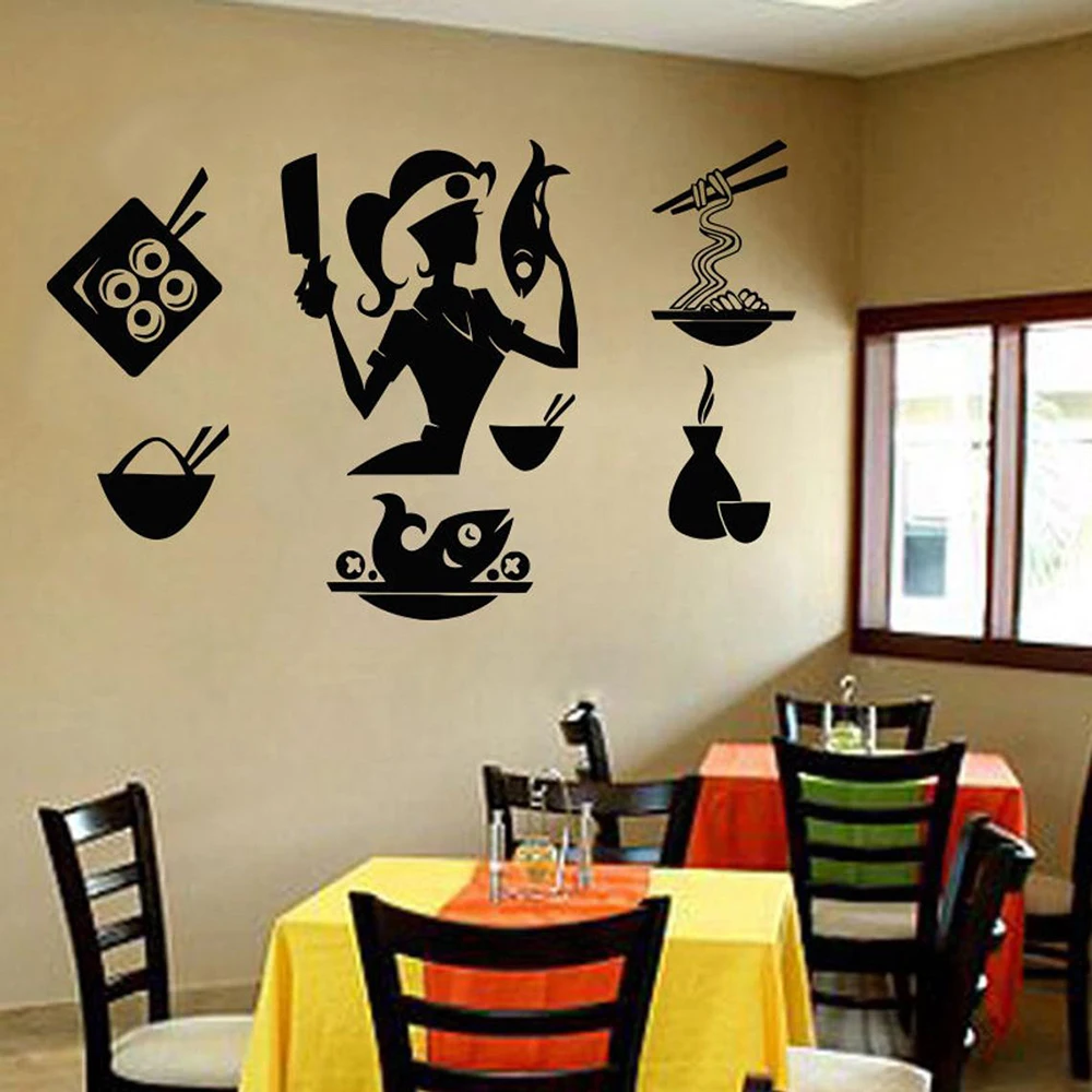 Суши Настенный декор наклейка на стену рисовые палочки для рыбы Японская еда