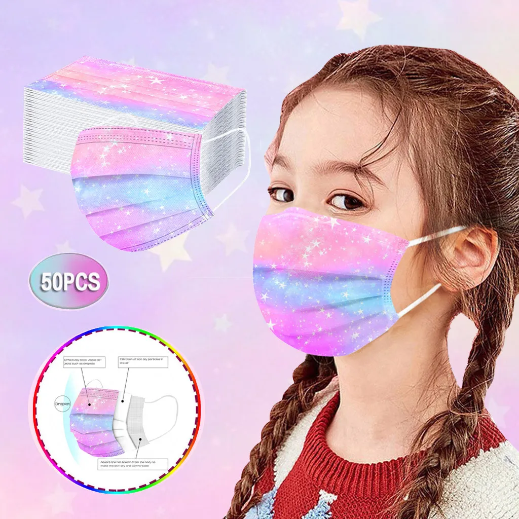 

50pcs Disposable Face Mask Tie Dye Pink Blue Print Kids Masks Masques Children 3ply Dust-proof Protective Mouth Cover Mascarilla