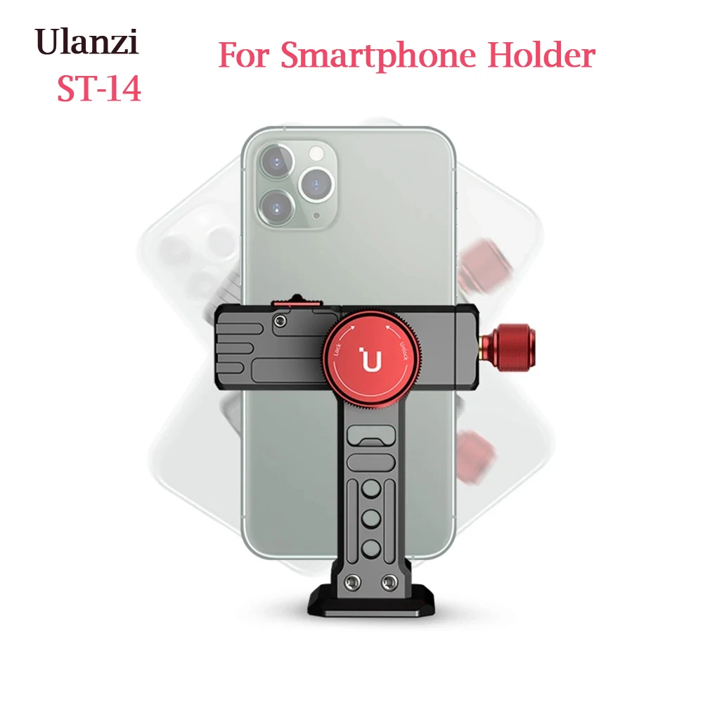 

Ulanzi ST-14 Metal Smartphone Holder Adjustable 360 Rotatable with Cold Shoe for Smartphones Iphone 13 Pro max Vlog Accessories
