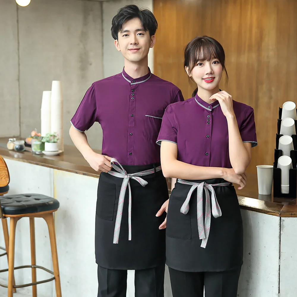 

Hotel Waiter Workwear Short Sleeve Style Tea House Clothing Catering Hot Pot Male Female Overalls