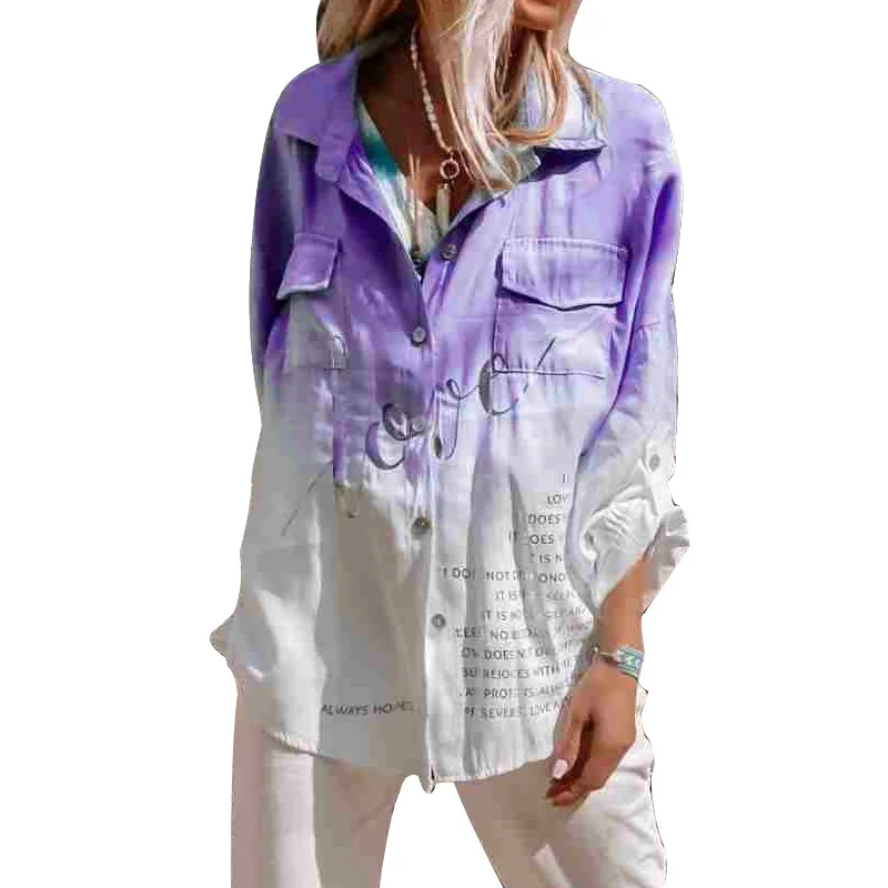 

Women Shirts Long Sleeve Blouse Tops Mujer 2021 Printed Sexy Loose Casual Gradient Printed Long Sleeve Shirts Top Women Tops