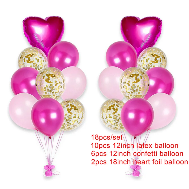 18pcs rose pink 10 шт мульти розовое золото сердце фольгированные шары конфетти латексные воздушные шары для дня рождения вечерние украшения дети взрослые шарики для свадьбы - Цвет: 18pcs rose pink