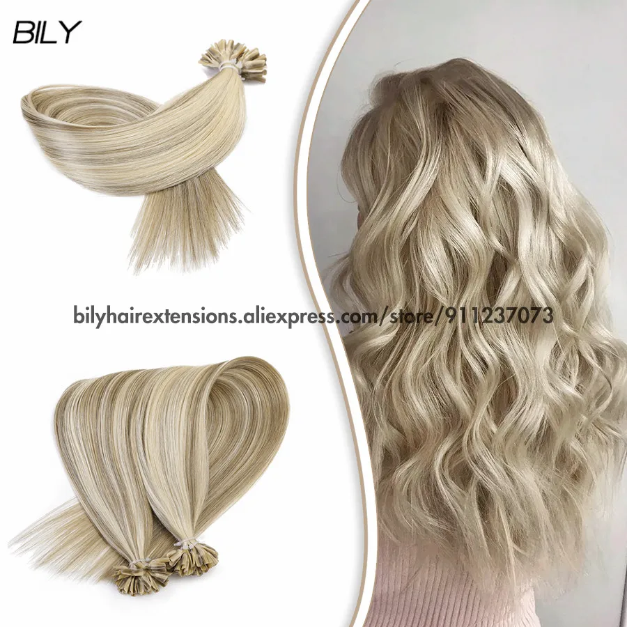 

BILY Keratin Bonded U Nail Tip Hair Extensions Machine Remy European Fusion Natural 100% Real Human Hair Capsules 12-28 Inches