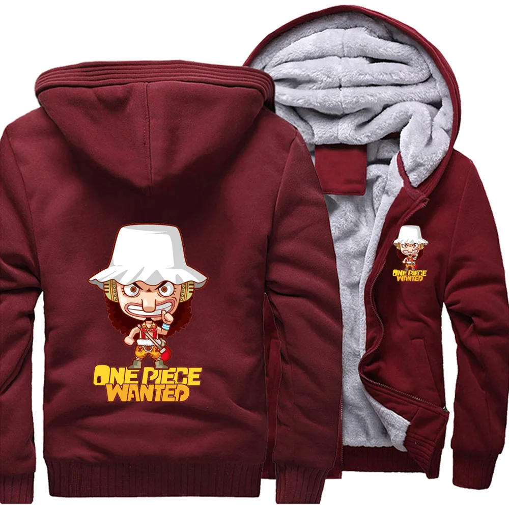 

One Piece Wanted Japanese Anime Usopp Loose Hoodies Winter Warm Street Jackets Coat Men Thick Hoodie Printed Fitted Sweatshirt