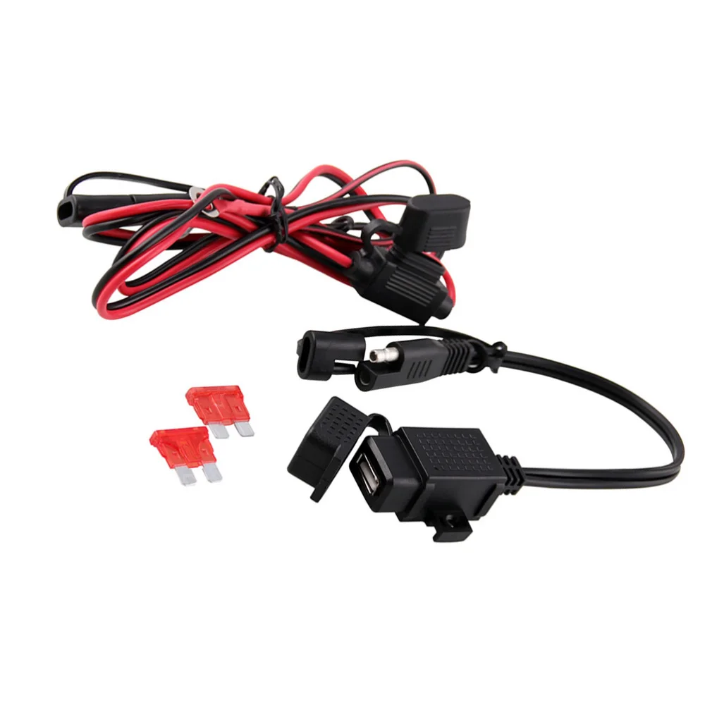 

12V Dual USB Waterproof Motorcycle SAE to USB Mobile Phone GPS Charger Cable Adapter Inline Fuse Power Supply