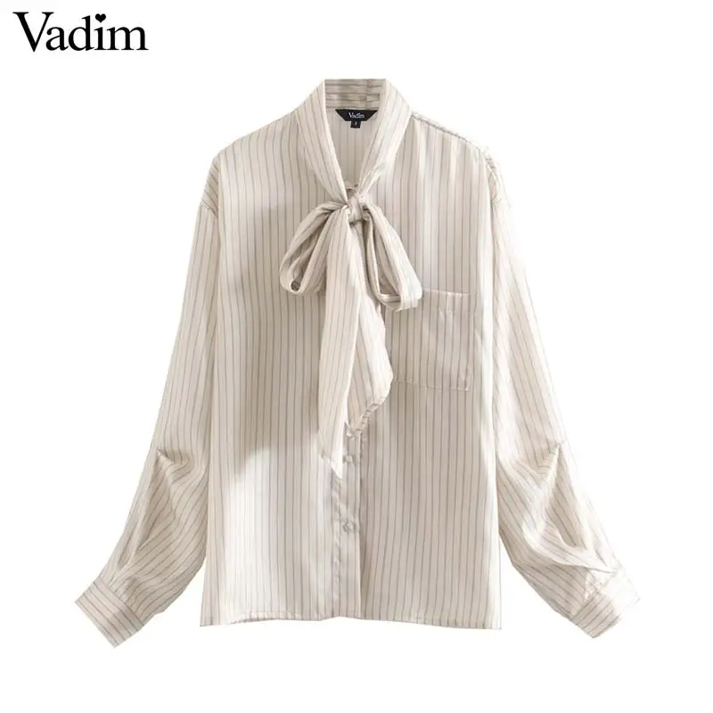 Vadim Женская шикарная полосатая блузка большого размера с галстуком-бабочкой