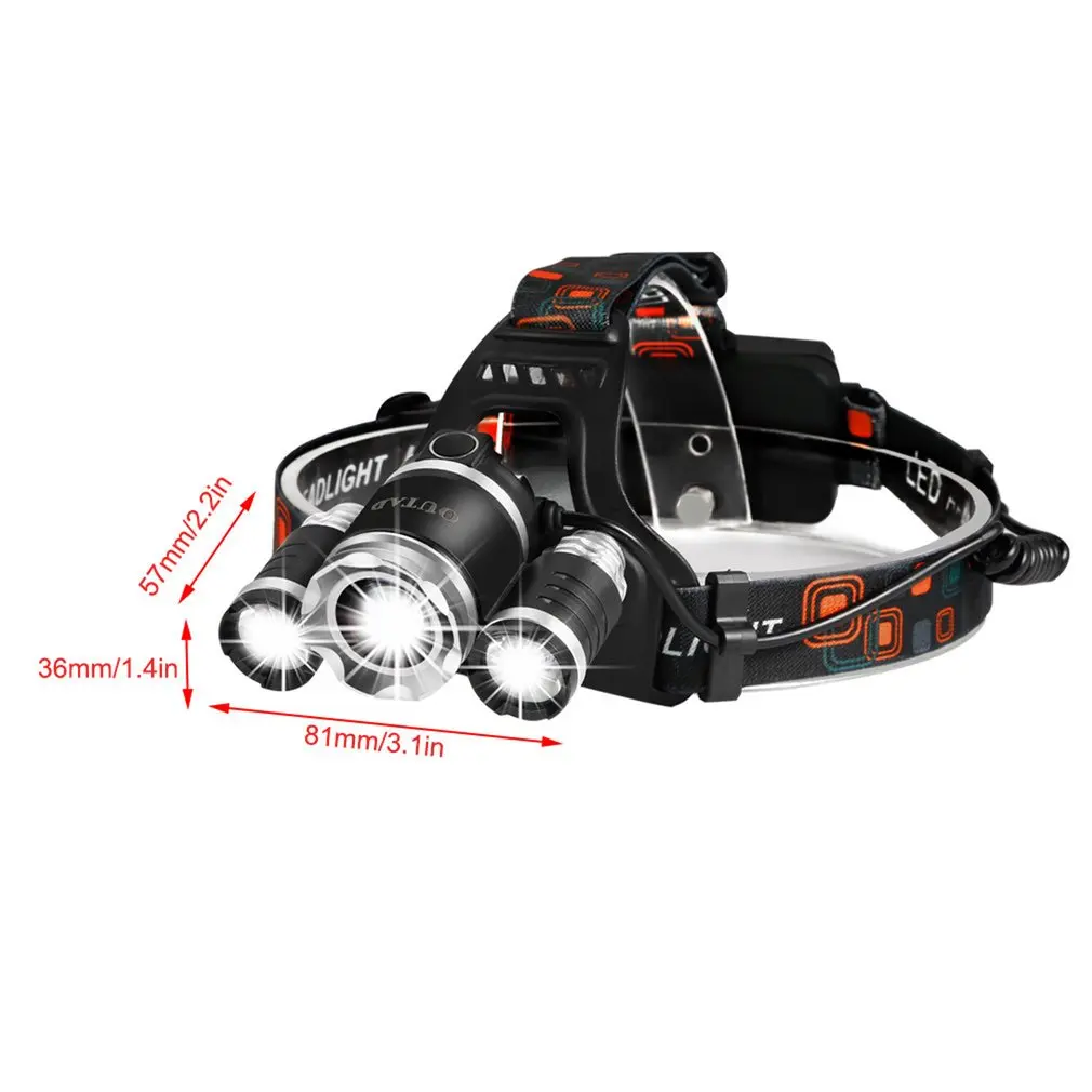 

OUTAD Zoomable 4 Modes Super Bright LED 3 Lamp Head Lamp Headlight with Rechargeable Batteries 7000K Hands-free Durable