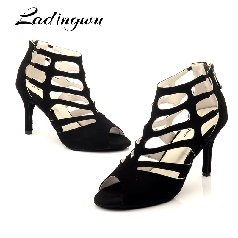 Женские замшевые туфли для латиноамериканских танцев Ladingwu черные танцевальные