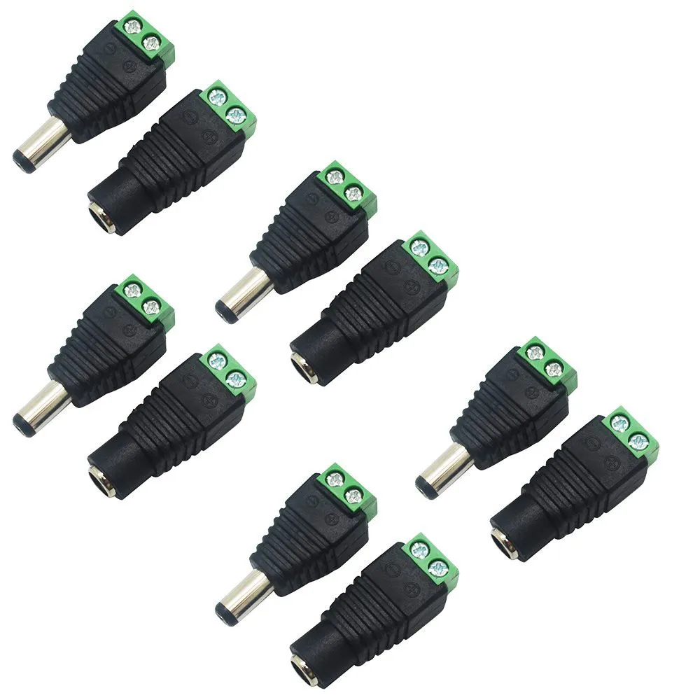 

10Pcs 5.5mm x 2.1mm Female Male Connector DC Power Plug Adapter for 5050 3528 5060 Single Color LED Strip Light CCTV Cameras 12V