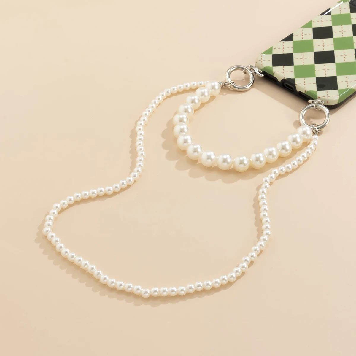 2021 trend women vintage elegant multilayer big simulated pearls beads mobile phone chain string wristband anti lost accessories free global shipping