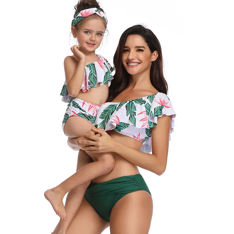 Купальники для мамы и ребенка слитное боди пляжная одежда родителей детей