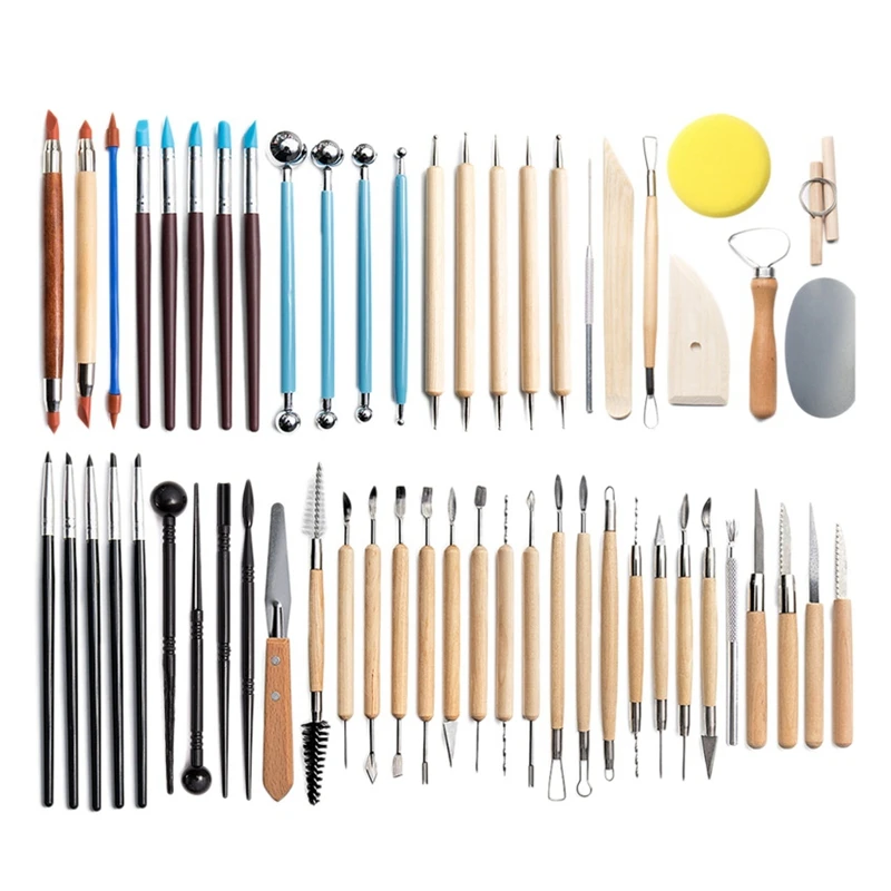 

HOT 56Pcs Clay Tools Sculpting Pottery Tools Polymer Modeling Clay Sculpture Set for Pottery Modeling,Carving,with Bag
