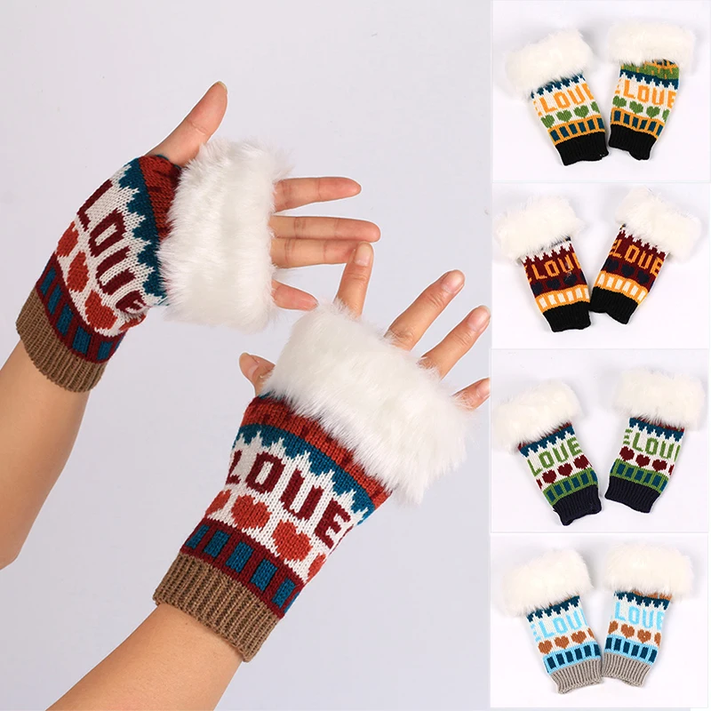 

2021 Autumn and Winter Fashion Warm Women's Gloves Cuffs Plush Warm Short Gloves Touch Fingerless Half Finger Gloves