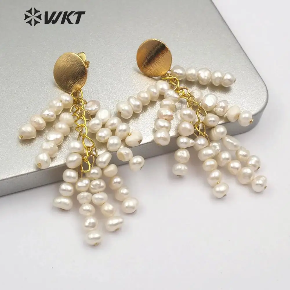 WT E553 натуральный пресноводный жемчуг серьги мини Жемчужная Нить желтый и белый в