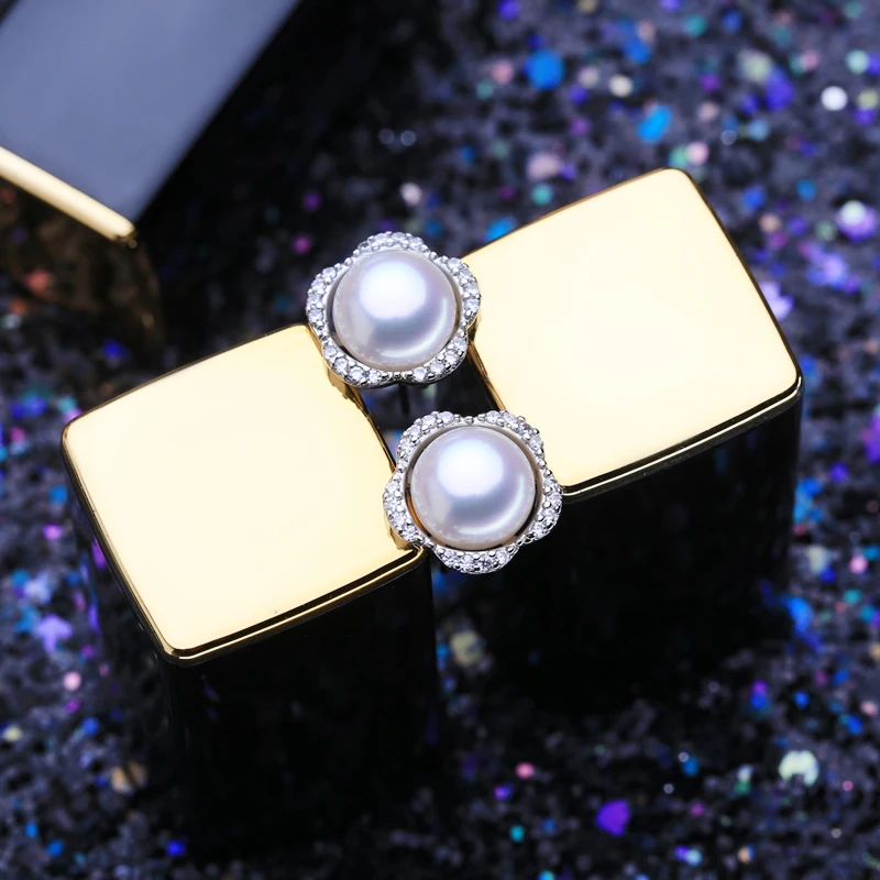 Женские серьги-гвоздики с натуральным пресноводным жемчугом | Украшения и