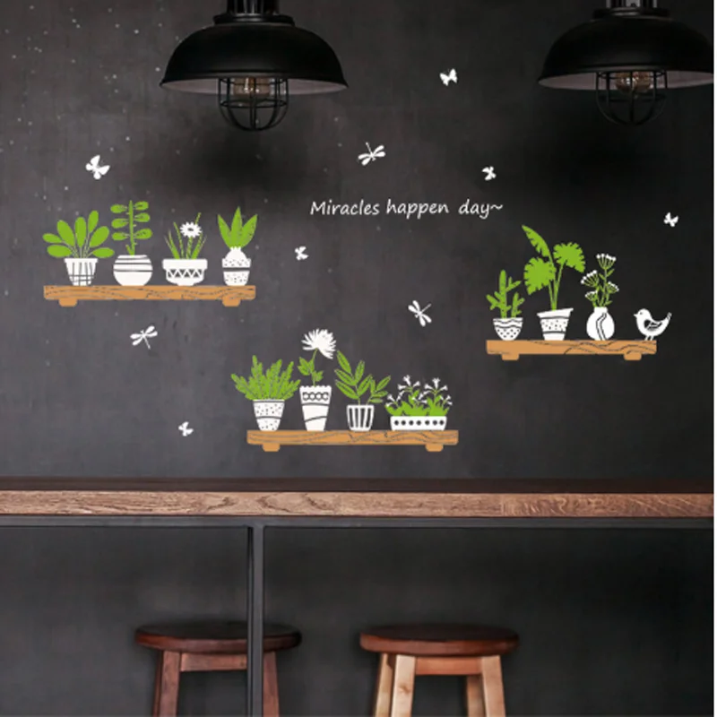 Plant Glass Potted Shop Window Sticker Flower Pot DIY Wall Decals Homen Cafe Decor Waterproof Wallpapers#T2