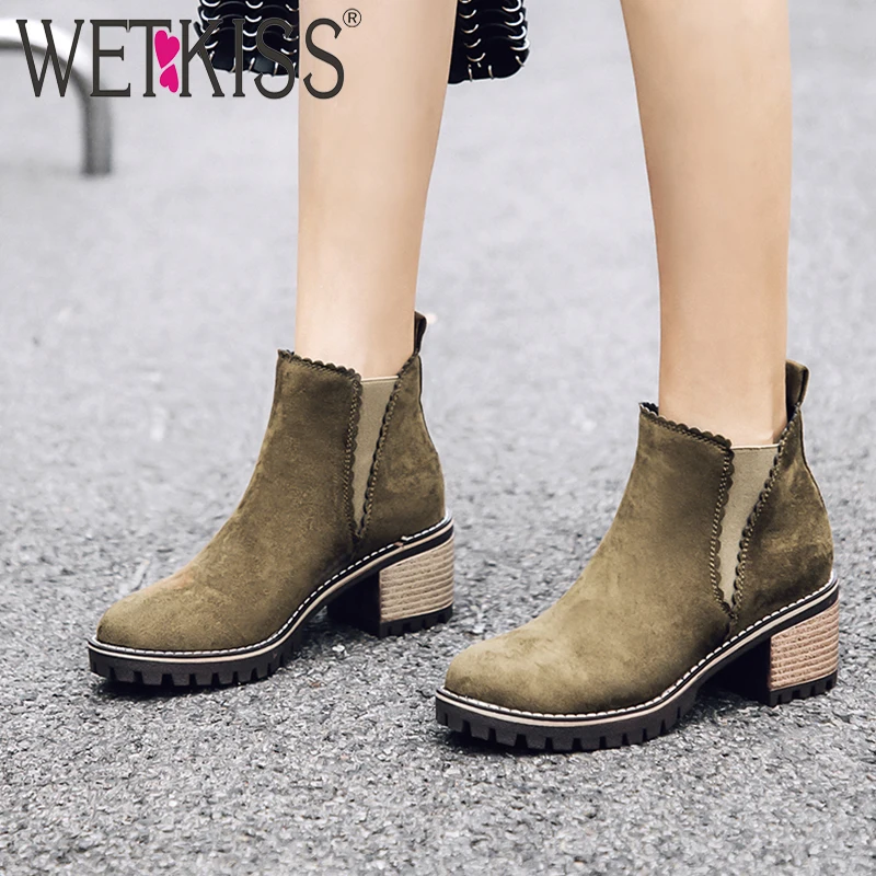 WETKISS/модные Нескользящие женские ботильоны на толстой платформе с эластичными