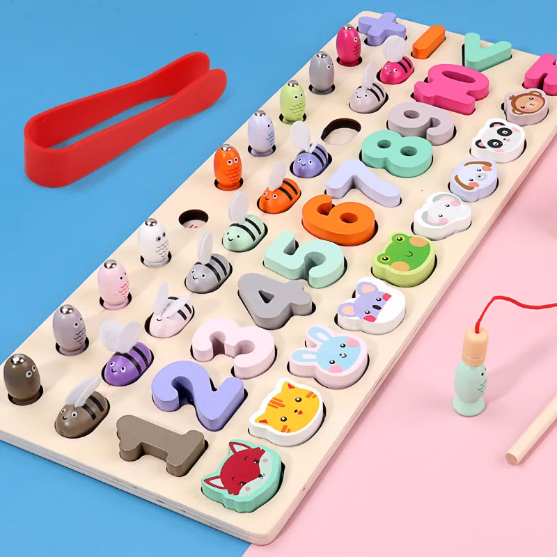 Монтессори Деревянные детские игрушки животные цифровой пчелиный рыболовная