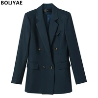 boliyae new blazers for women elegant stylish green coat spring autumn casual suits jackets office business outwear splicing top