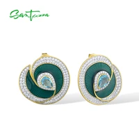 santuzza 925 sterling silver stud earrings for women green leaves white cubic zirconia blue glass handmade enamel fine jewelry