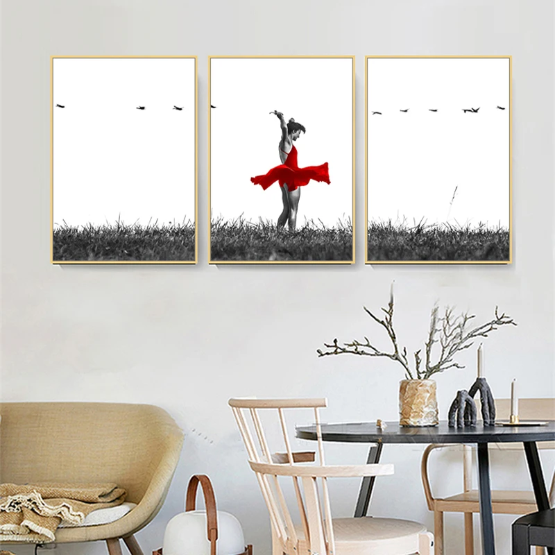 

Nordic Minimalist Dancing Man Grassland Canvas Paintings Black and White Posters Prints Wall Art Pictures Living Room Decor