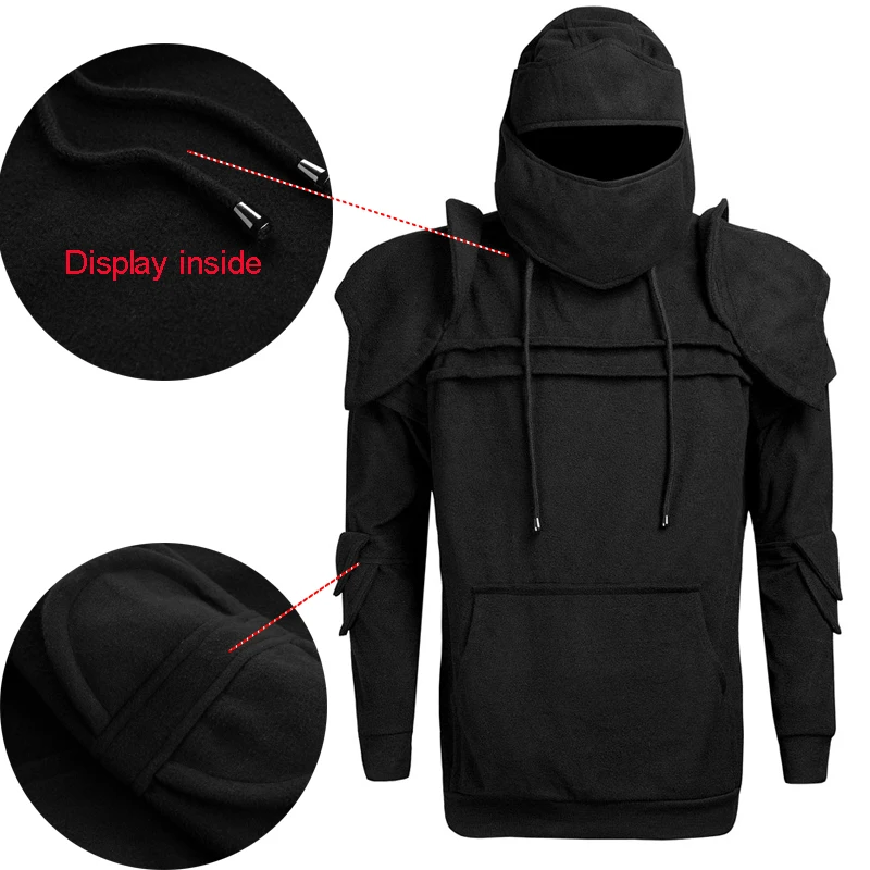 Мужская куртка с капюшоном однотонная ветрозащитная Флисовая теплая свитер на