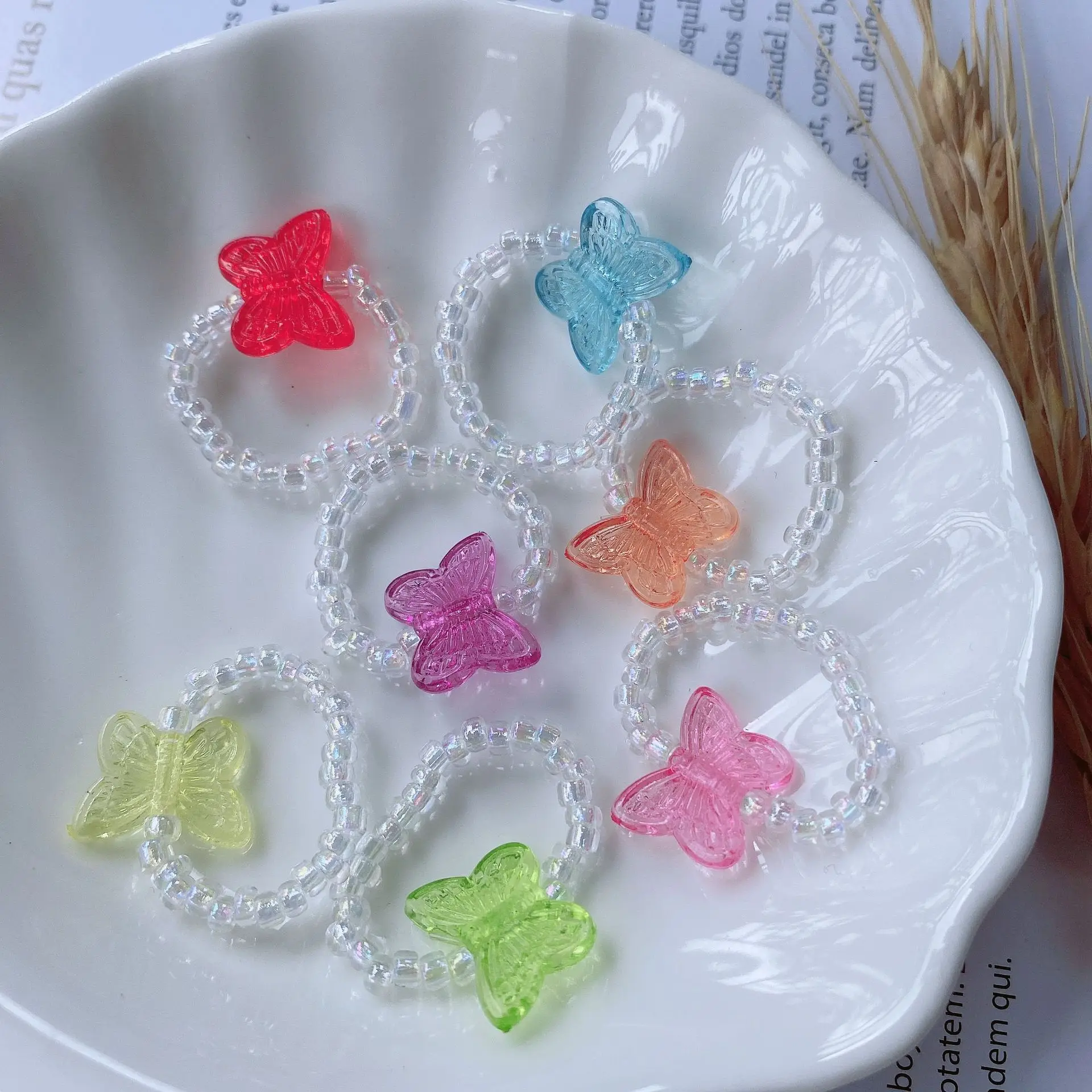 

Retro kpop Summer Colorful Cute Transparent Acrylic Crystal Beads Butterfly Handmade Ring for Women Aesthetic accessorie Jewelry