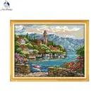 Часы с изображением моря, башни, пейзажа, набор крестиков, сделай сам, ручная работа, рукоделие, 14CT, 11CT, холщовая ткань с принтом, Набор для вышивки