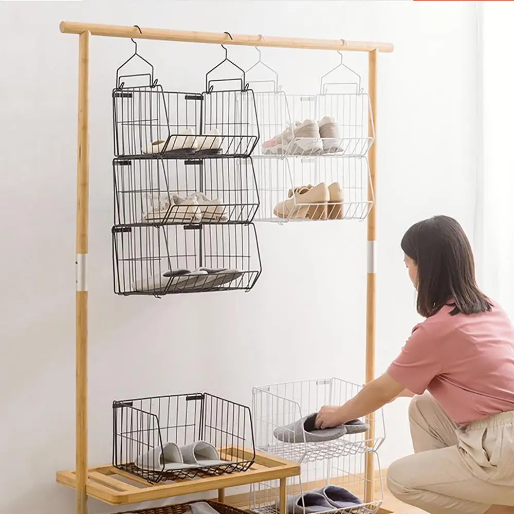 Штабелируемая подвесная корзина для хранения из кованого железа многослойная