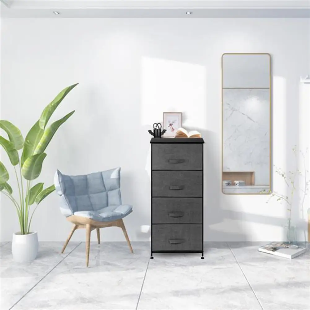 

4-Tier Fabric Removable Drawer Storage Closet Organizer for Living Room Grey Fabric Pull Drawer Storage Closet Organizer