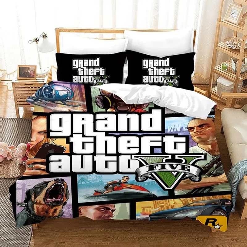 

Video Game GTA V Bedding Set 3D Prints Duvet Cover Grand Theft Auto 5 Comforter Bed Linen Home Bedspread No Sheet Twin Full Size