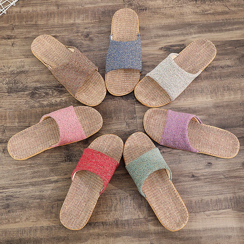 

2020 New Fashion Men's Summer Slippers Flats Breathable Linen Casual Sandals Home Bathroom Non-slip Flip Flops Indoor Shoes A50