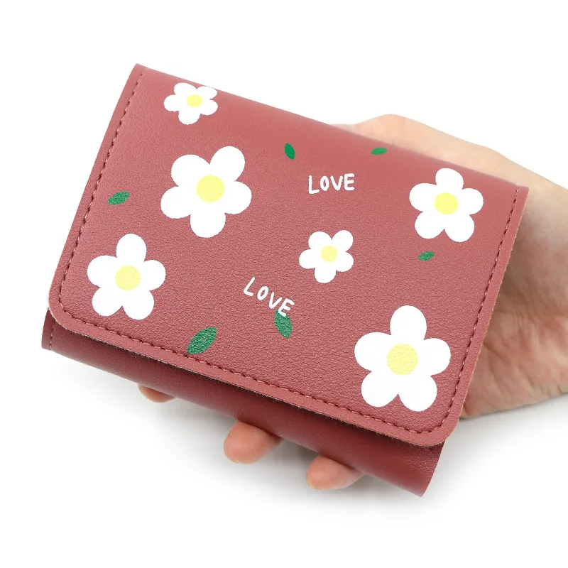 

7-Color Ladies Printing Small Wallet Flower Pattern Hasp Square Clutch Money Bag Case PU Leather Card Holders Women Coin Purse