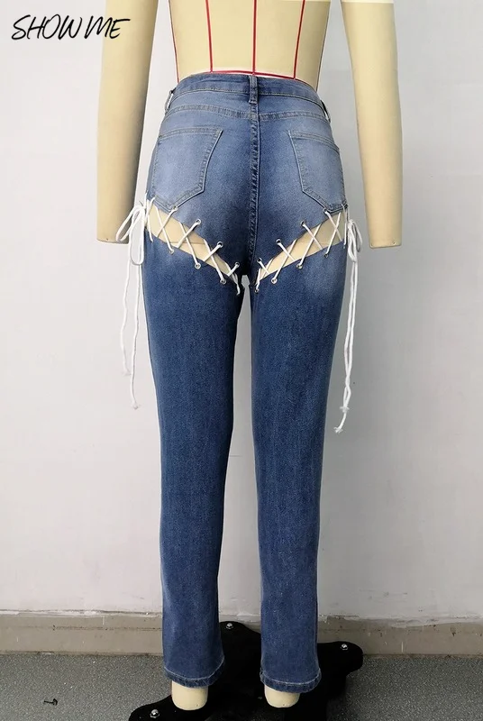 

Sexy Outfits Women Pants Broeken Lace Up Skinny Jeans Woman High Waist Jeans Streetwear Denim Jeggings Club Fashion Pencil Pants