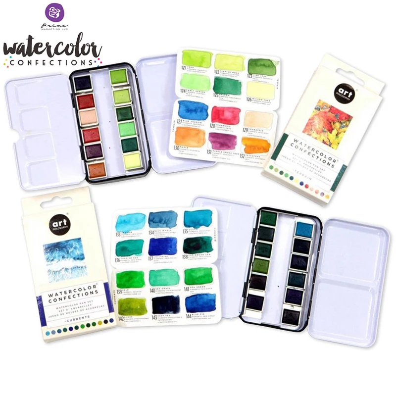 Прима маркетинг твердая Акварельная пигмент 12 цветных железных коробок