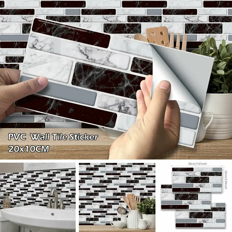 

9PCS 3D Wall Decors Brick Tile Self-Adhesive Waterproof Kitchen Bathroom Wall Stickers Home Decor Accessories