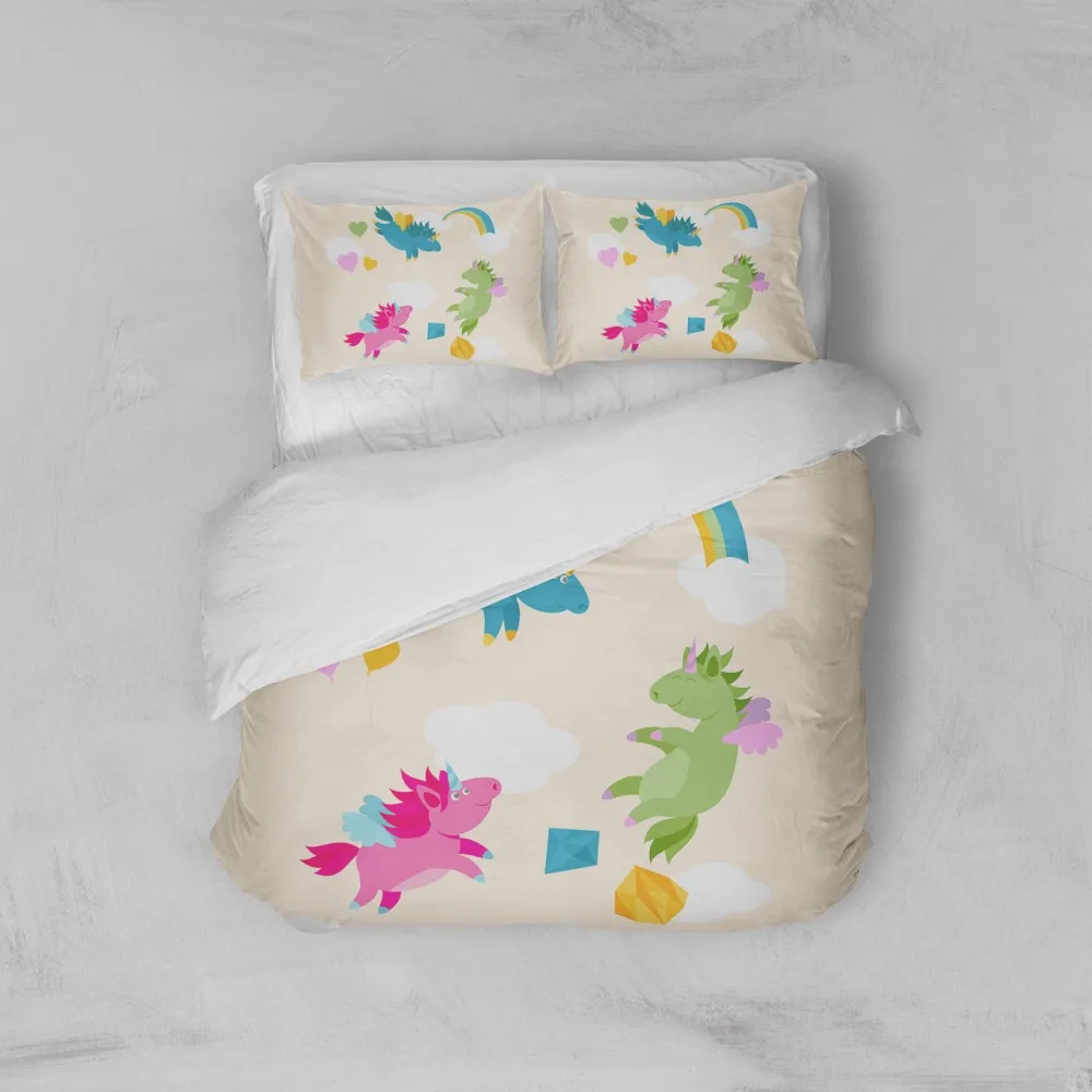Мультфильм постельное белье с изображением единорога комплект облака принтом в