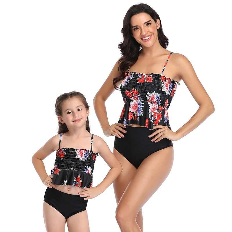 Комплекты бикини для мамы и дочки летние купальники одинаковые семьи пляжная