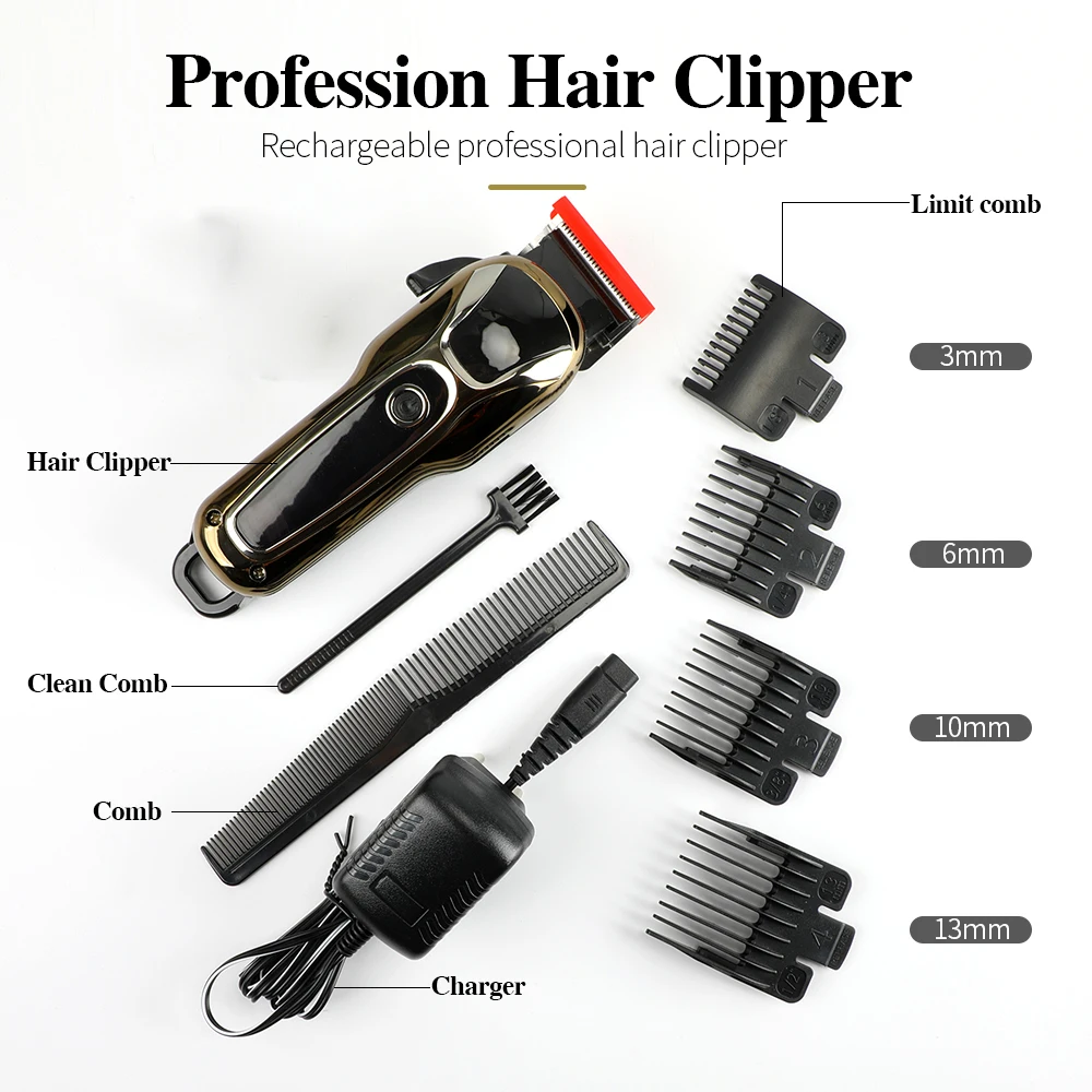 

Professional Barber Hair Clipper Rechargeable Electric T-Outliner Finish Cutting Machine Beard Trimmer Shaver Cordless USB