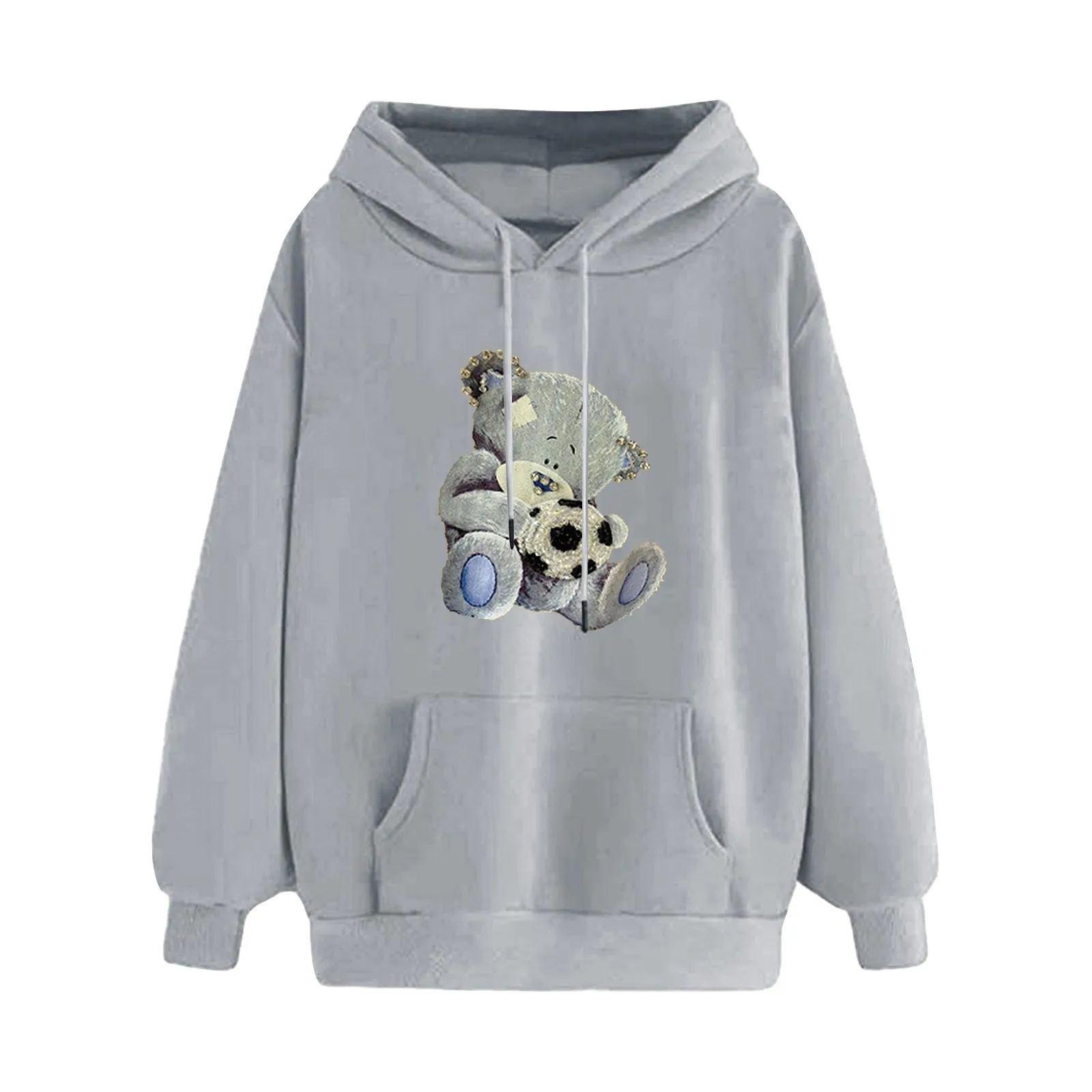 2021 Oversize Cute Bear Print Sweatshirt Kawaii Hoodies Women Top Clothes Hoody Female Itself Winter Women Hoodies Full Sleeve