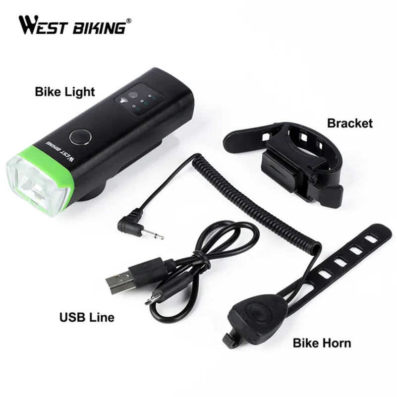 

WEST BIKING Induction Bike Lights With Speaker USB Rechargable Bicycle Light Warning Lamp Handlebar Flashlight Cycling Light
