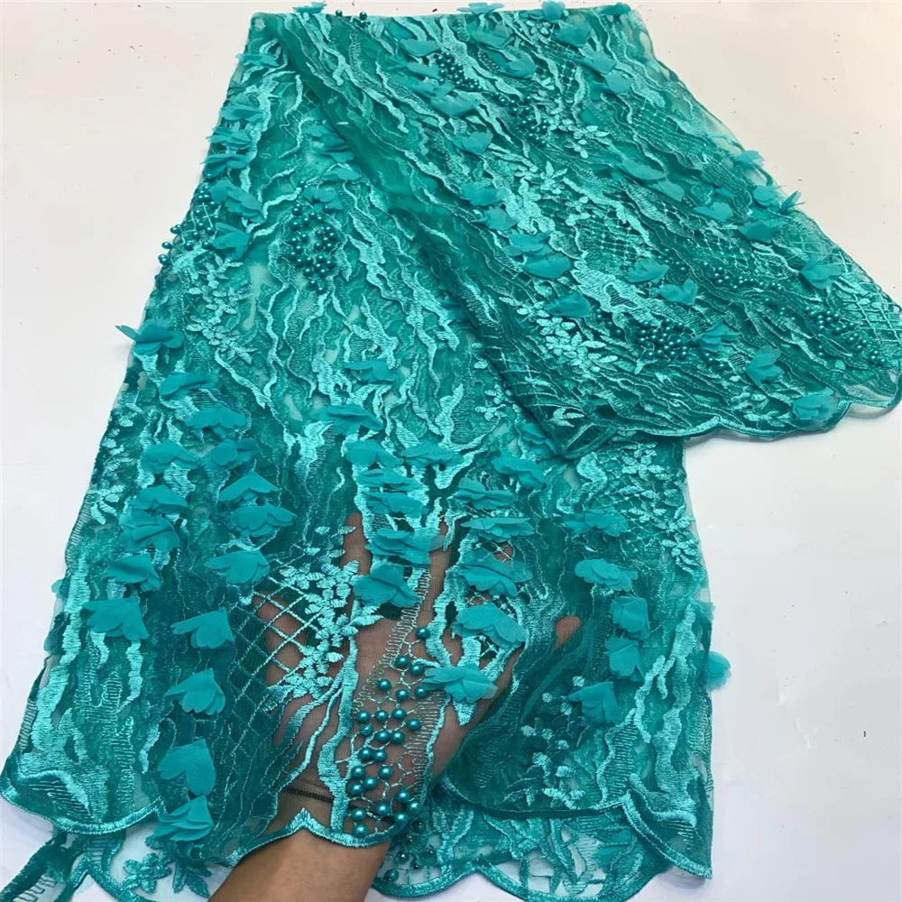 

Madison Roylblue African Lace Fabrics High Quality Mesh 3D Flower Tulle Lace Fabric Embroidered Bead Fabric for Wedding Dresses