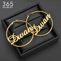 hiphop attract custom jewelry personalized name date large earrings adult child stainless steel big round circle oorbellen
