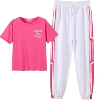 track and field suit womens casual two piece fashion sports suit womens summer 2021 new pink two piece suit ladies set