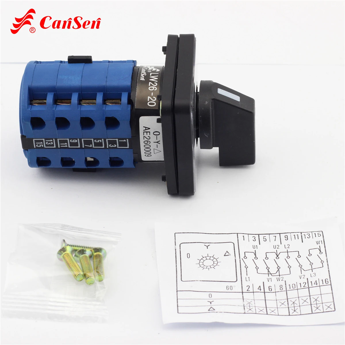 CANSEN LW26-20 Ith 20A поворотный кулачковый переключатель двигателя AC 440V Ui 690V 3 позиции Star-delta 0-Y-D 16 терминалов