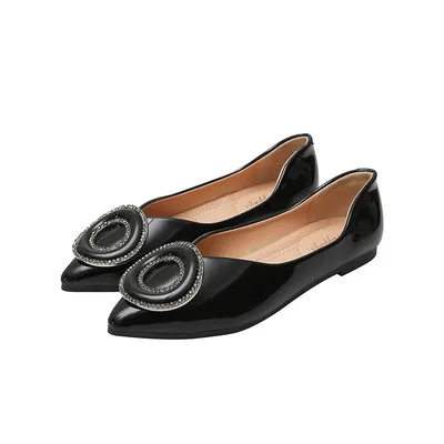 Туфли женские с жемчугом кожаные сандалии на плоской подошве заостренный носок