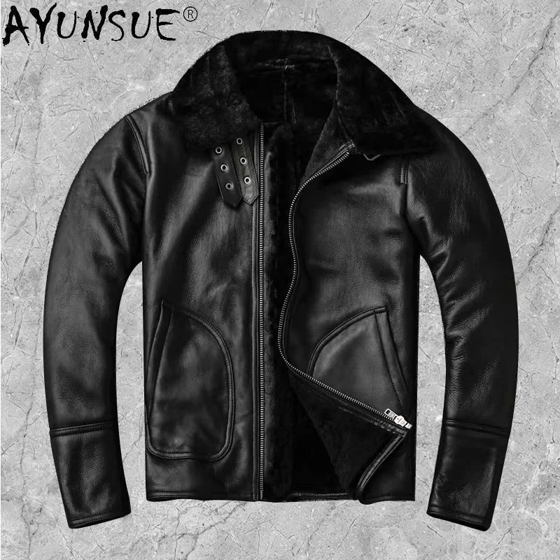 

AYUNSUE Men Jacket Winter Men's Clothing Thick Mens Clothes Real Wool Coat Genuine Leather Bomber Jackets Ropa De Hombre LXR403