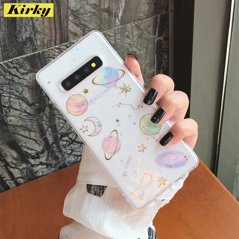 Мультяшный Блестящий Радужный Звездный Ударопрочный силиконовый чехол для