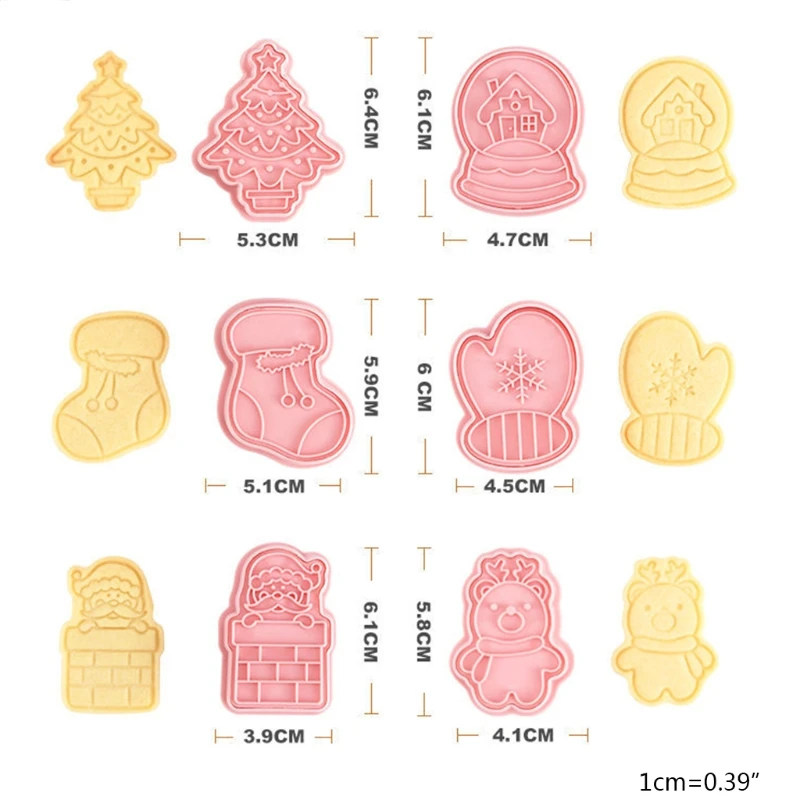 

6Pcs Christmas Cookie Cutters Fondant Cutters Plunger Cookie Stamps Cake Tool