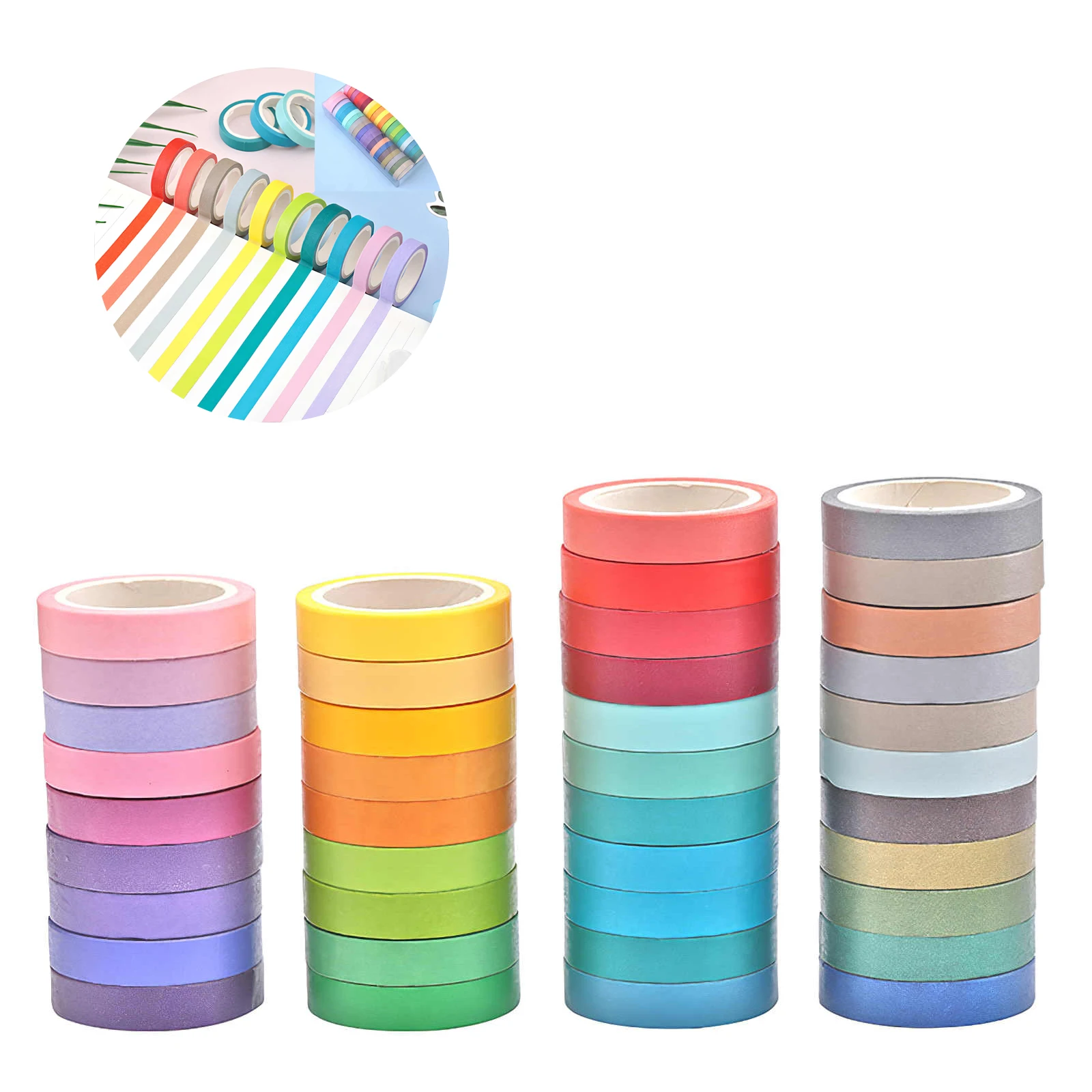

40pcs Washi Tape Set Rainbow Color Tape Colored Masking Tape Colorful Tape Roll With Decorative For Greeting Card Decoration
